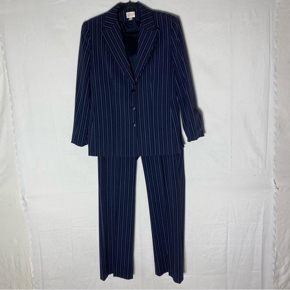 Vintage 90s Y2K Cleo Petites Classic Navy Pinstripe 2Pc Suit 4/6P Career Wear